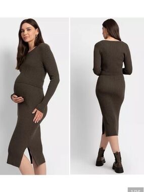 Serafina Chocolate Ribbed Maternity/Nursing Sweater Dress